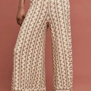 FARM Anthropologie Printed Wide-Leg Palazzo Pants in Cream and Brown